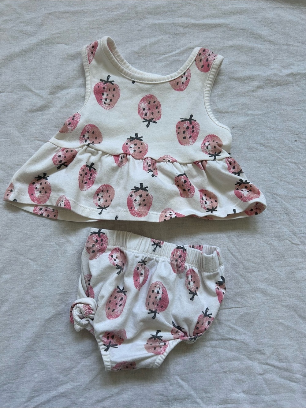 Baby Girls White Strawberry Print Ruffle Tank & Bloomers Set